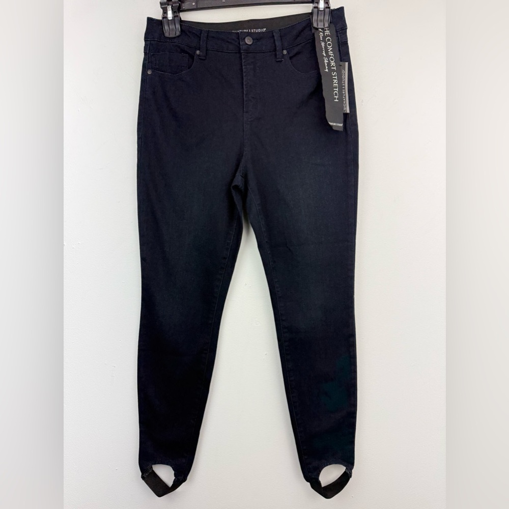 Women's Black High-Rise Stretch Stirrup Jeans Size 12